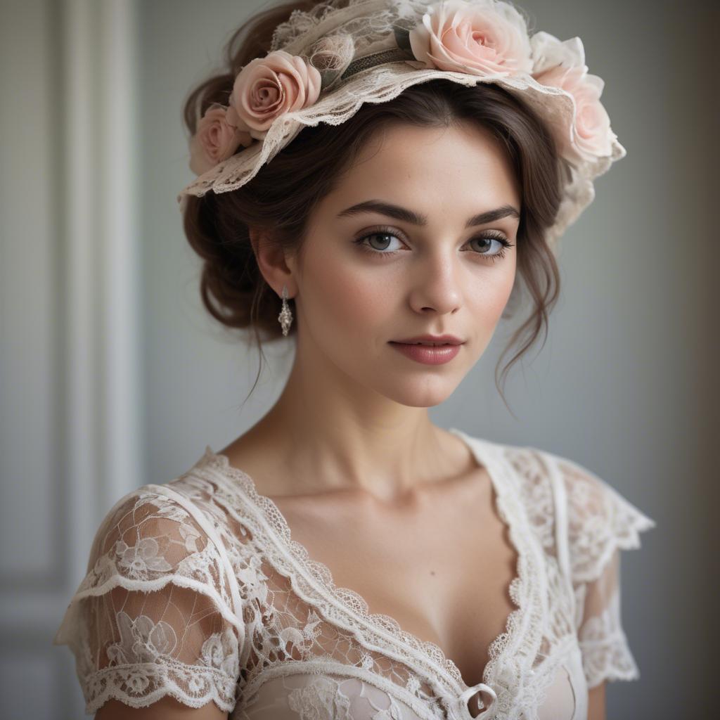 A stunning image of french woman in romantic lace settings.