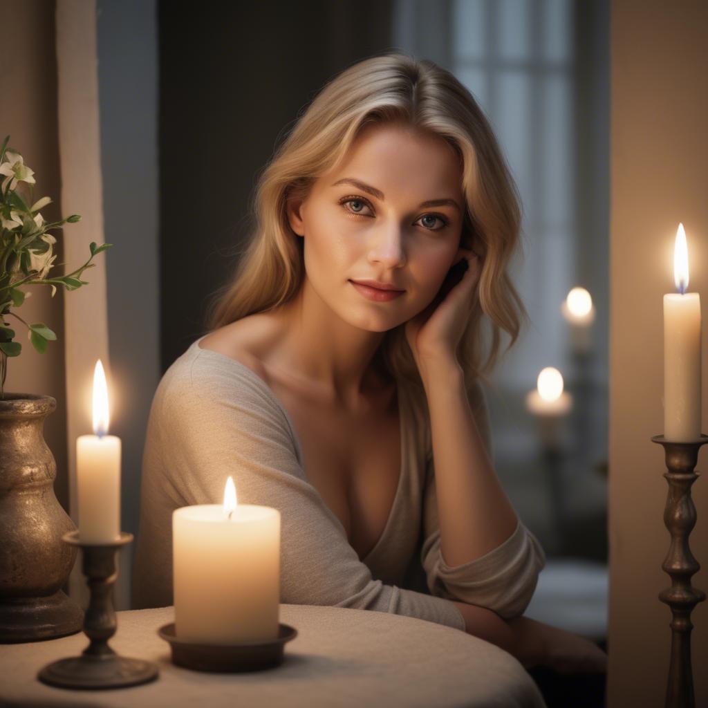 A stunning image of german beauty in soft candlelit surroundings.