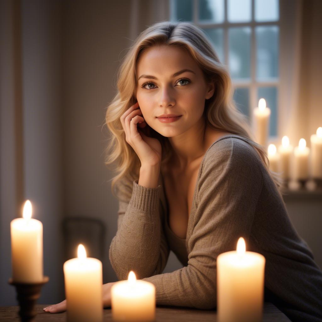 A stunning image of german beauty in soft candlelit surroundings.