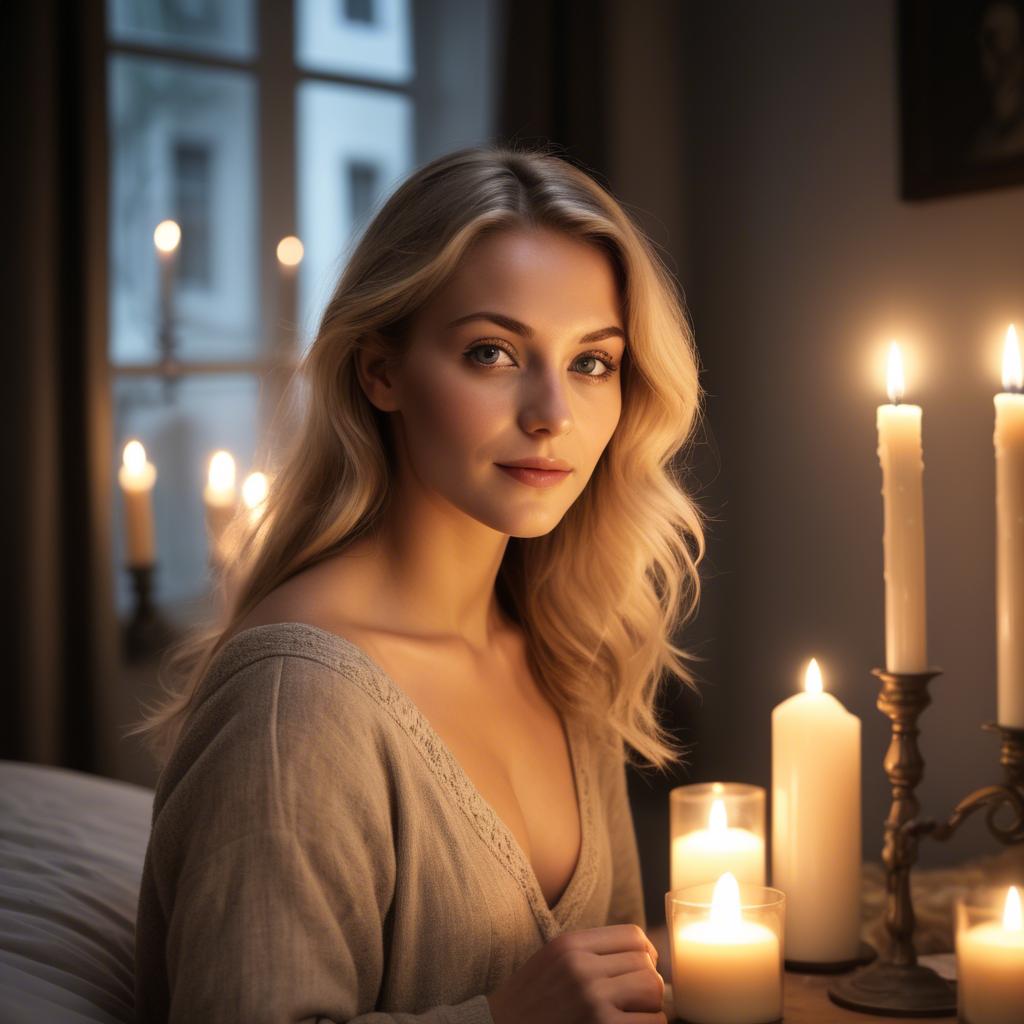 A stunning image of german beauty in soft candlelit surroundings.