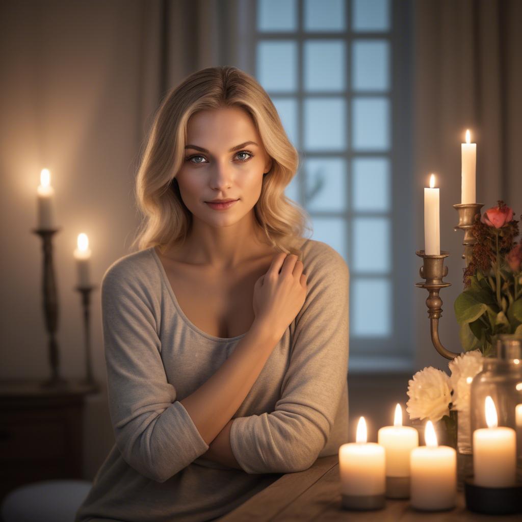 A stunning image of german beauty in soft candlelit surroundings.