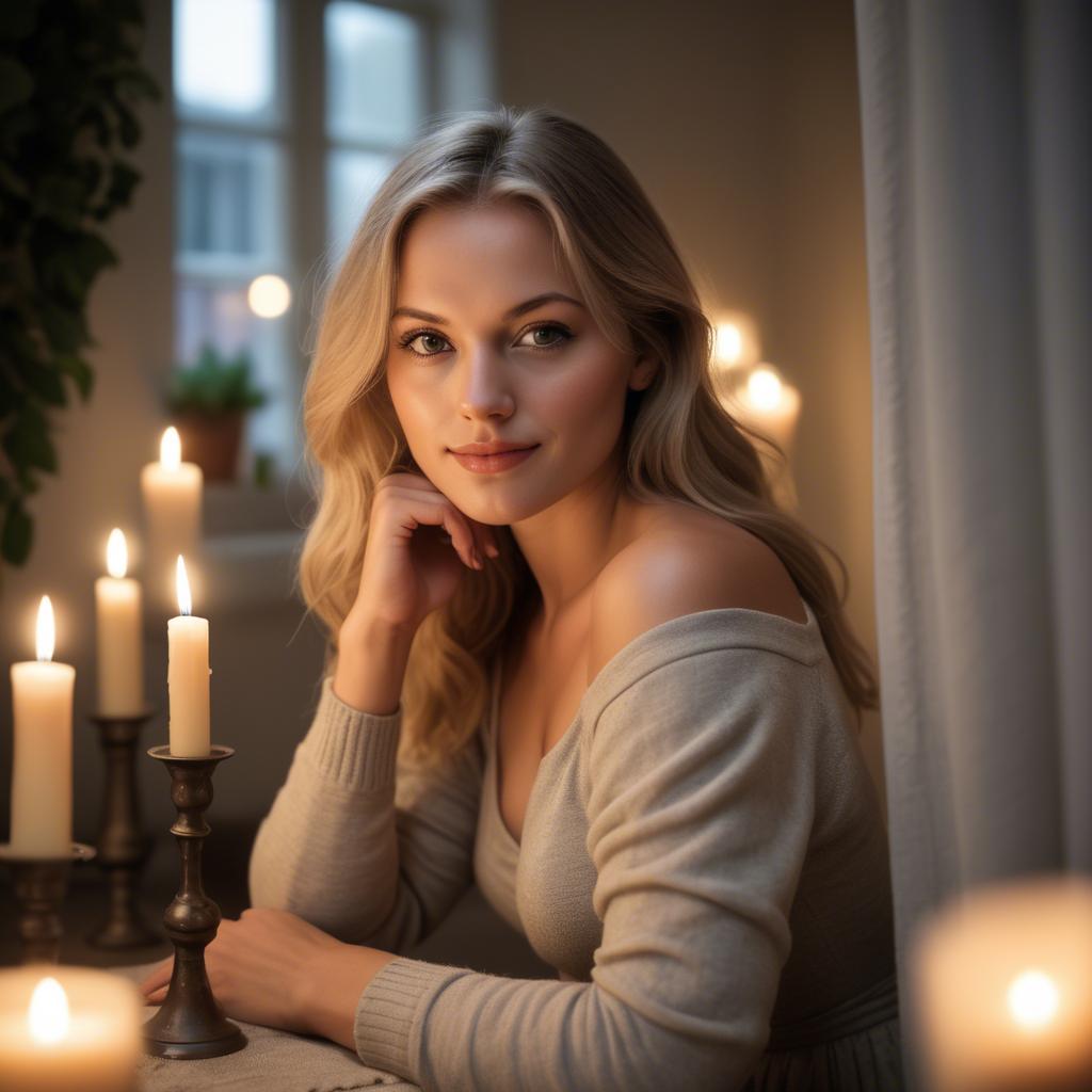 A stunning image of german beauty in soft candlelit surroundings.
