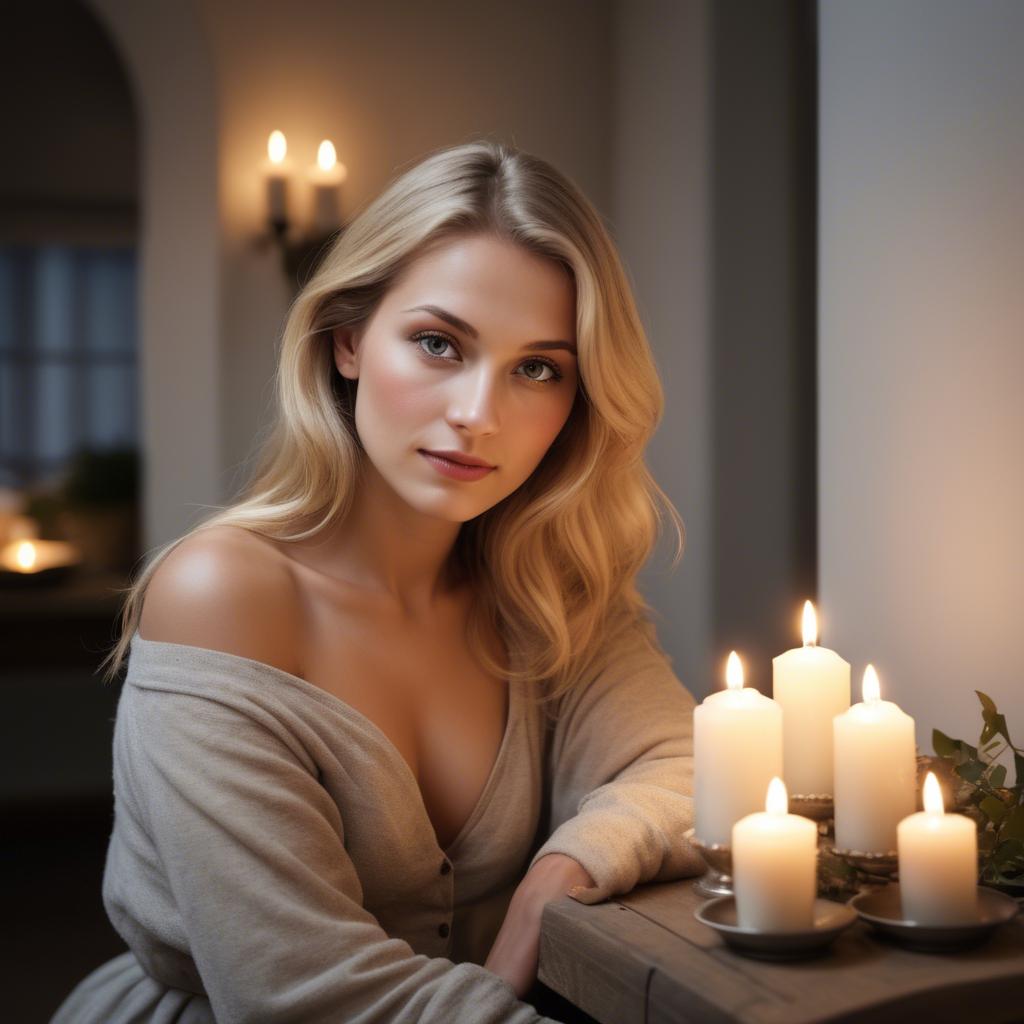 A stunning image of german beauty in soft candlelit surroundings.