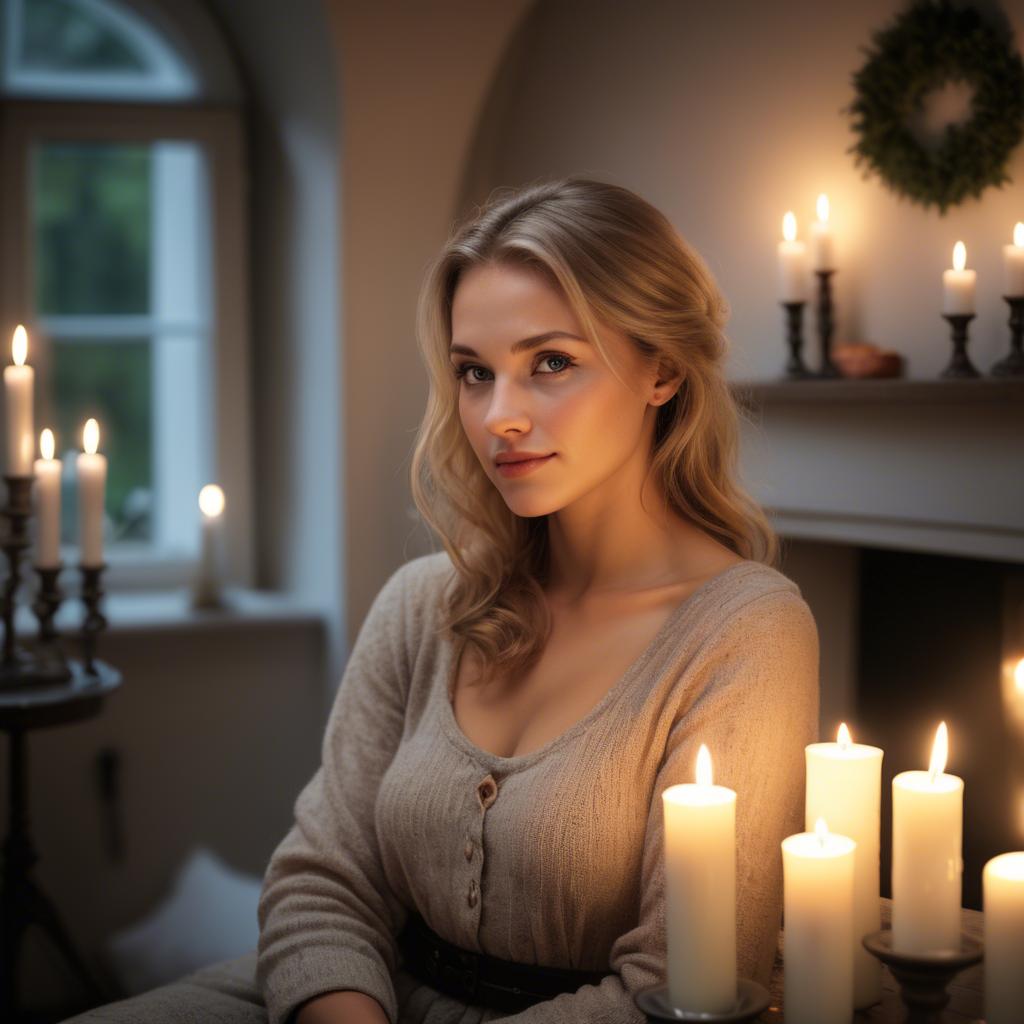 A stunning image of german beauty in soft candlelit surroundings.
