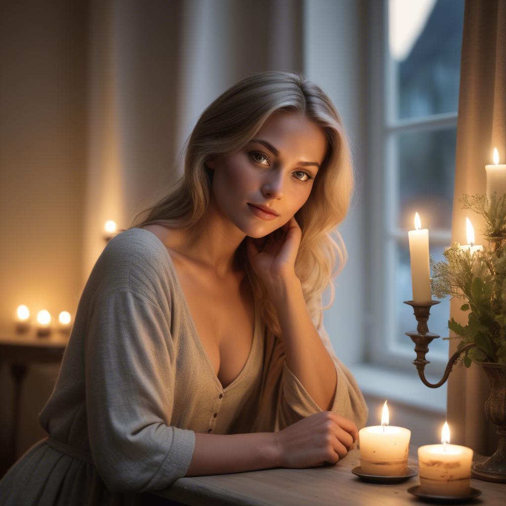 A stunning image of german beauty in soft candlelit surroundings.