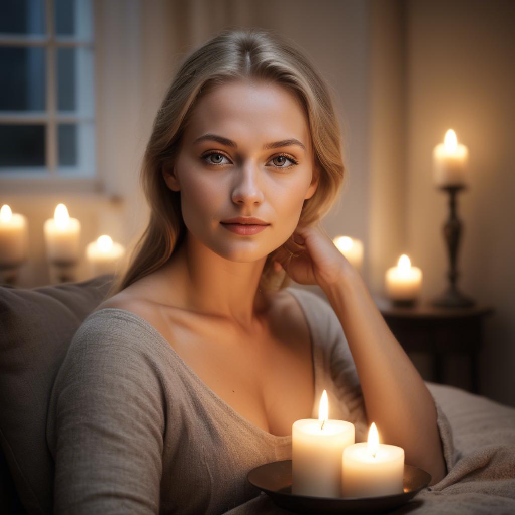 A stunning image of german beauty in soft candlelit surroundings.