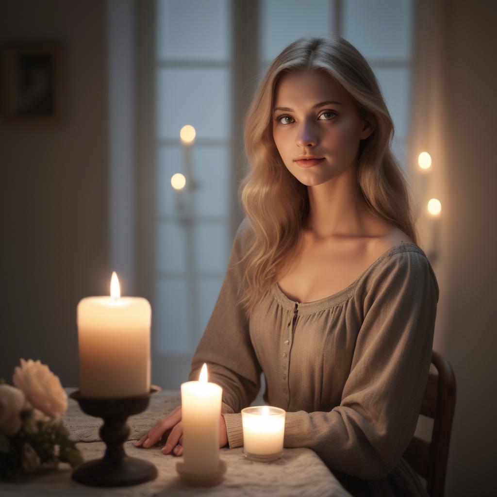 A stunning image of german beauty in soft candlelit tones.