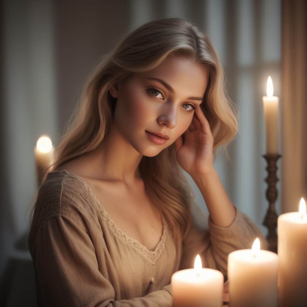 A stunning image of german beauty in soft candlelit tones.