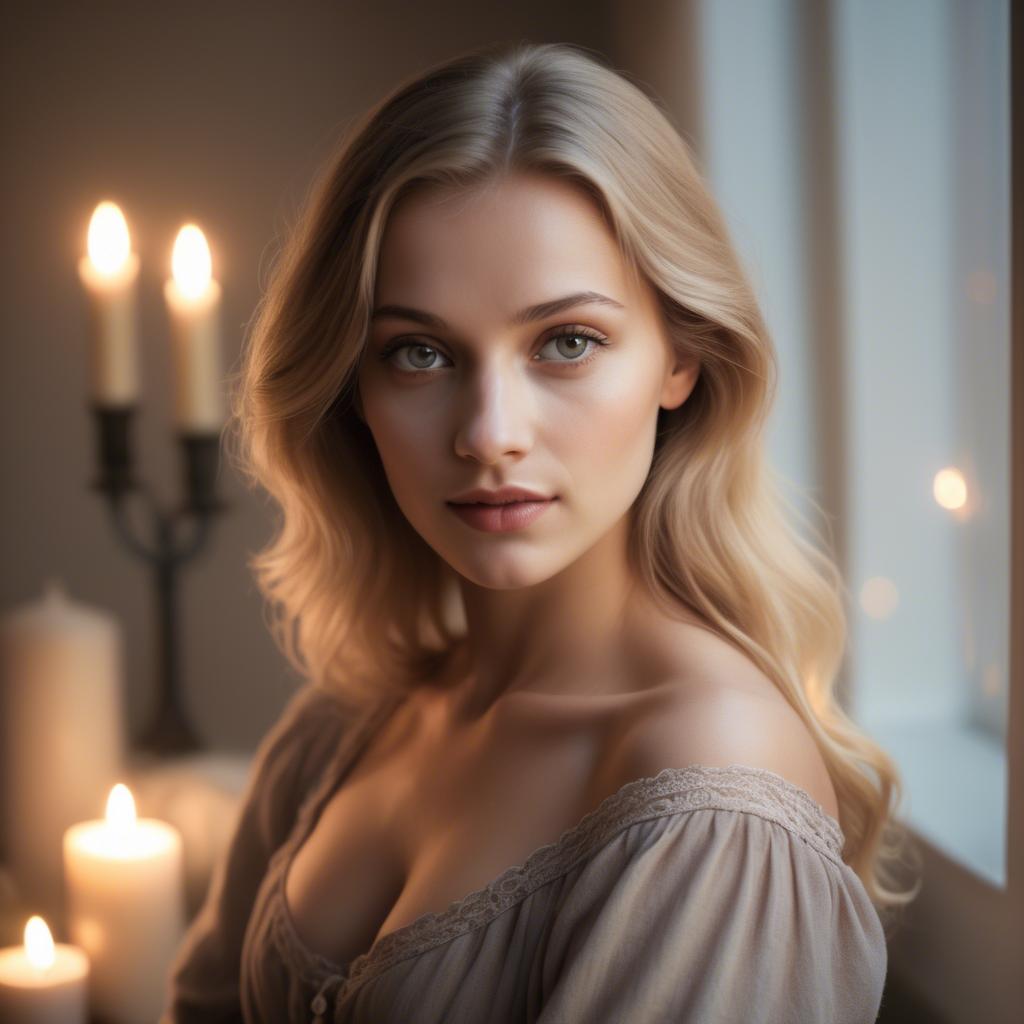 A stunning image of german beauty in soft candlelit tones.