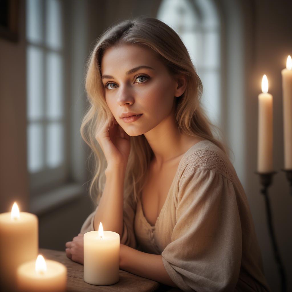 A stunning image of german beauty in soft candlelit tones.