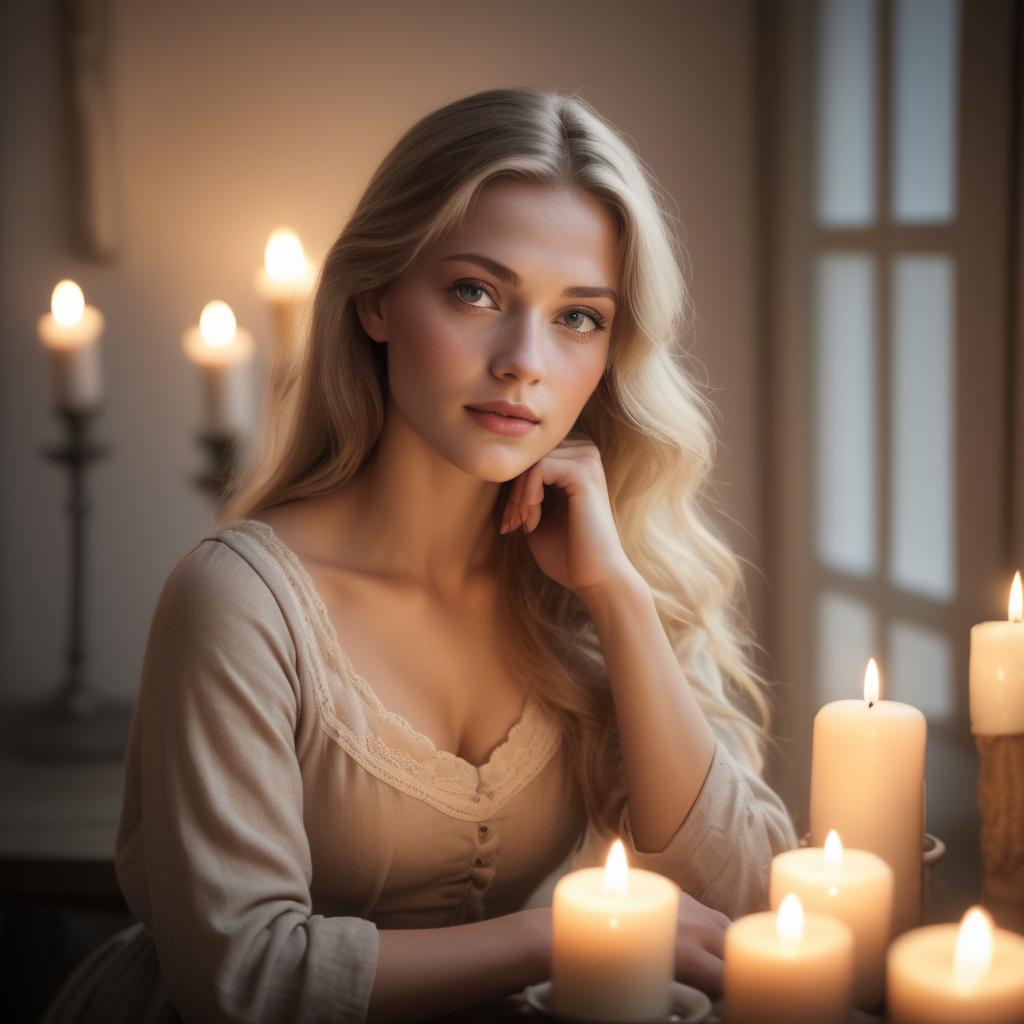 A stunning image of german beauty in soft candlelit tones.