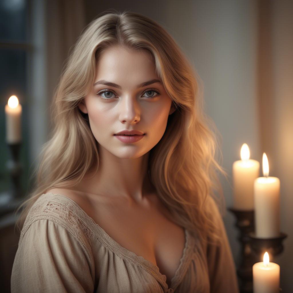 A stunning image of german beauty in soft candlelit tones.