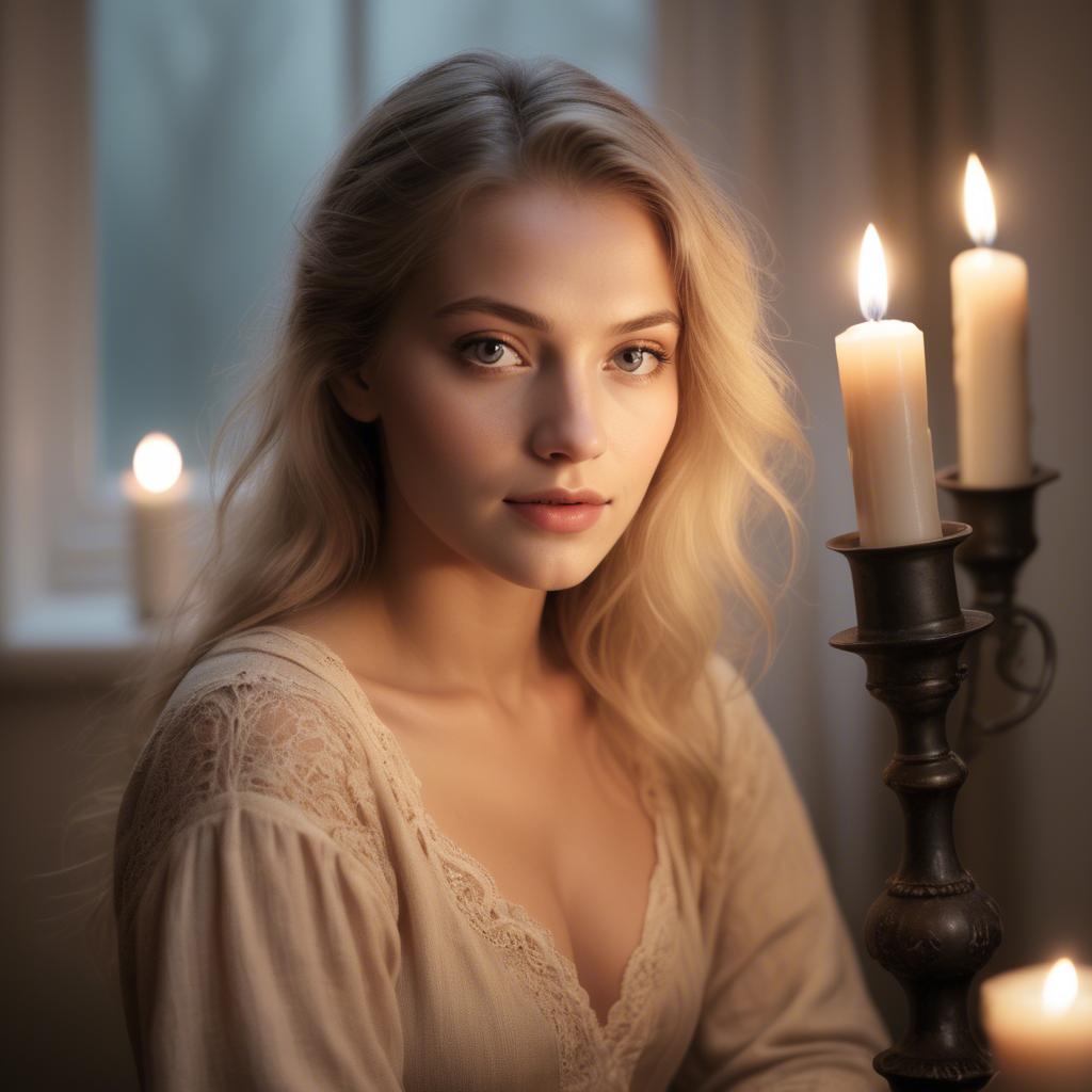 A stunning image of german beauty in soft candlelit tones.