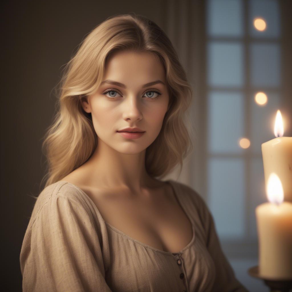 A stunning image of german beauty in soft candlelit tones.