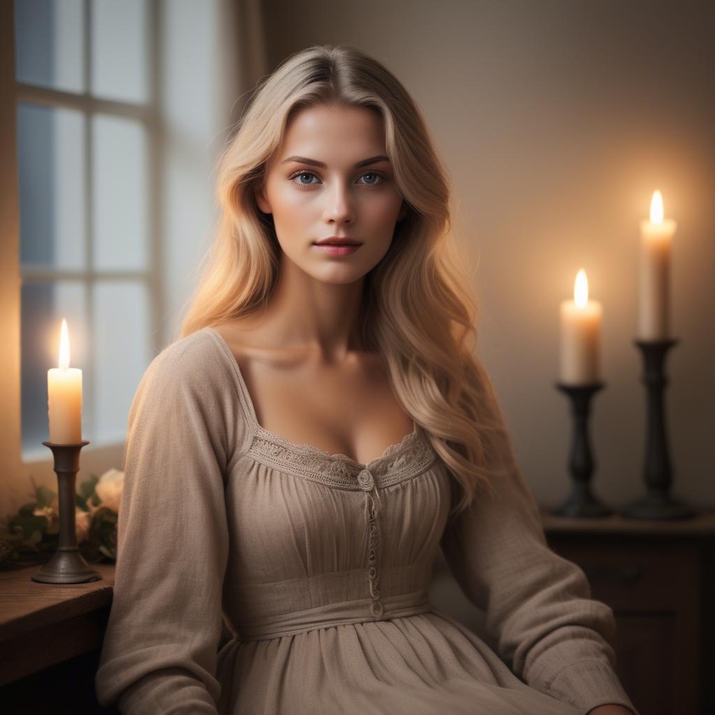 A stunning image of german beauty in soft candlelit tones.