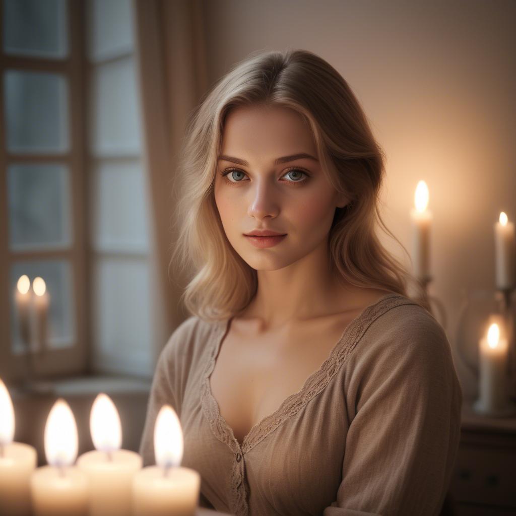 A stunning image of german beauty in soft candlelit tones.