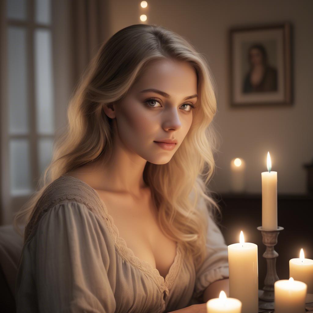 A stunning image of german beauty in soft candlelit tones.