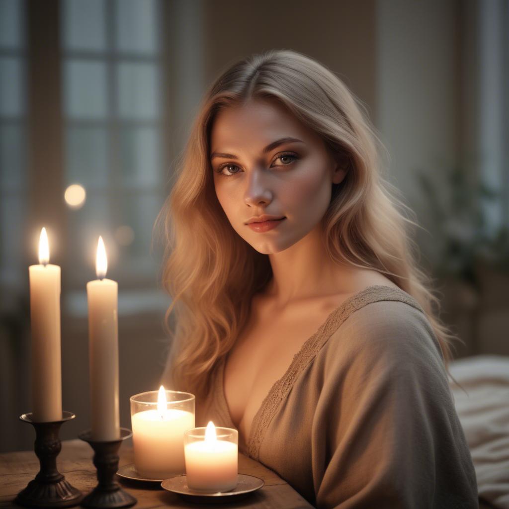 A stunning image of german beauty in soft candlelit tones.