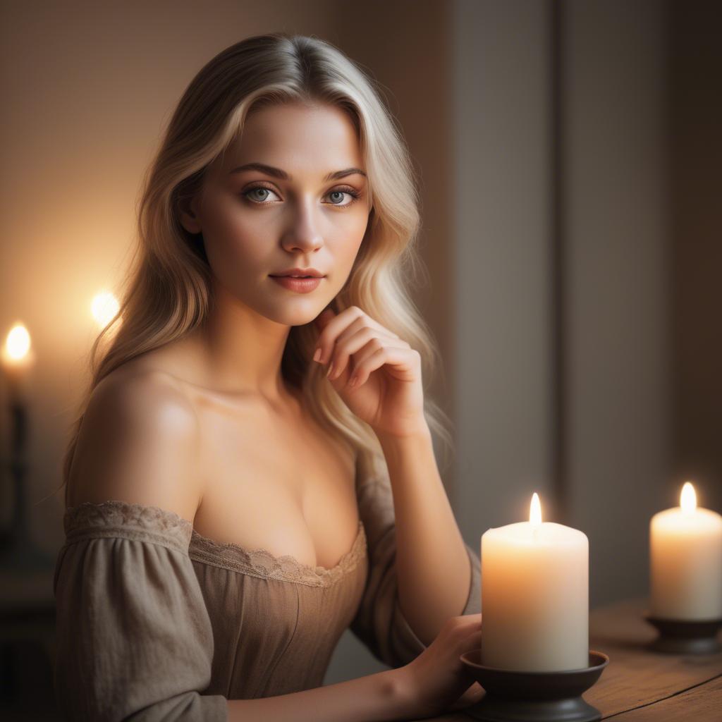 A stunning image of german beauty in soft candlelit tones.