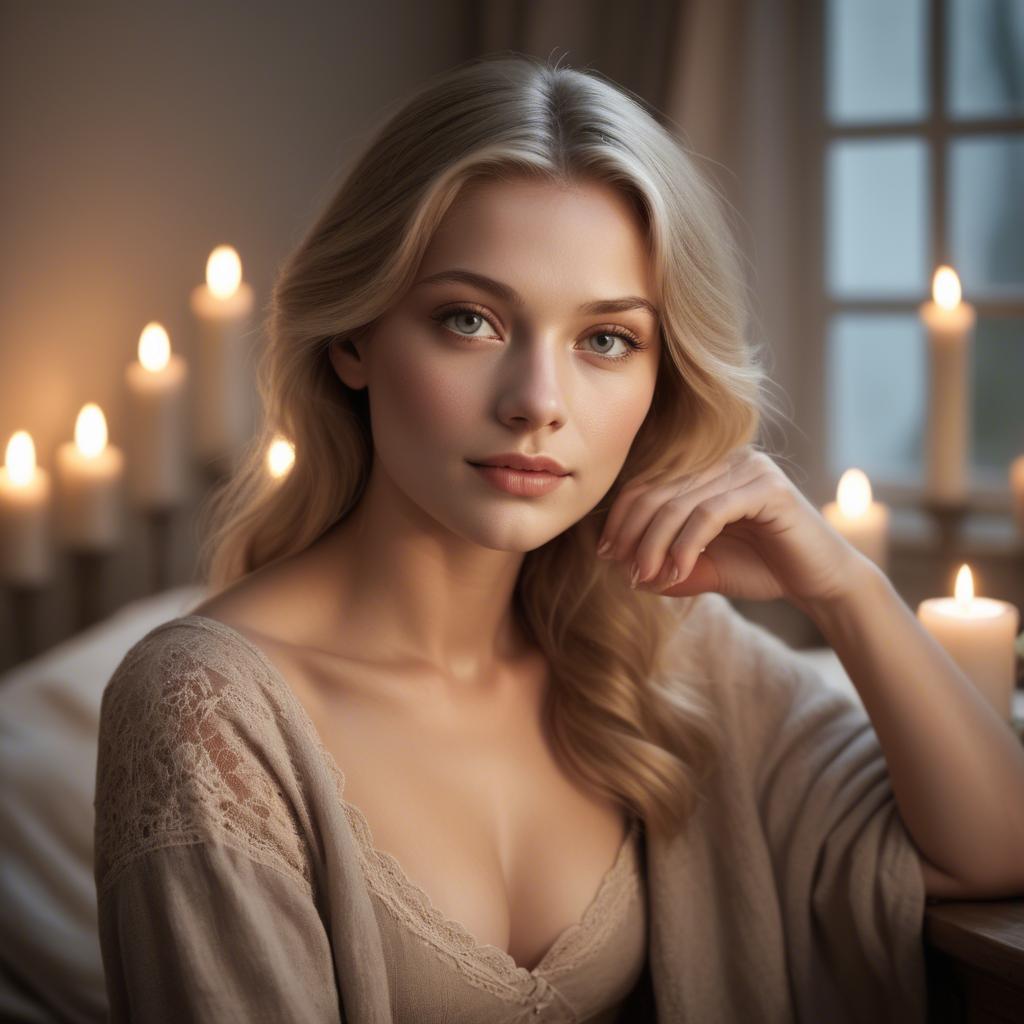 A stunning image of german beauty in soft candlelit tones.