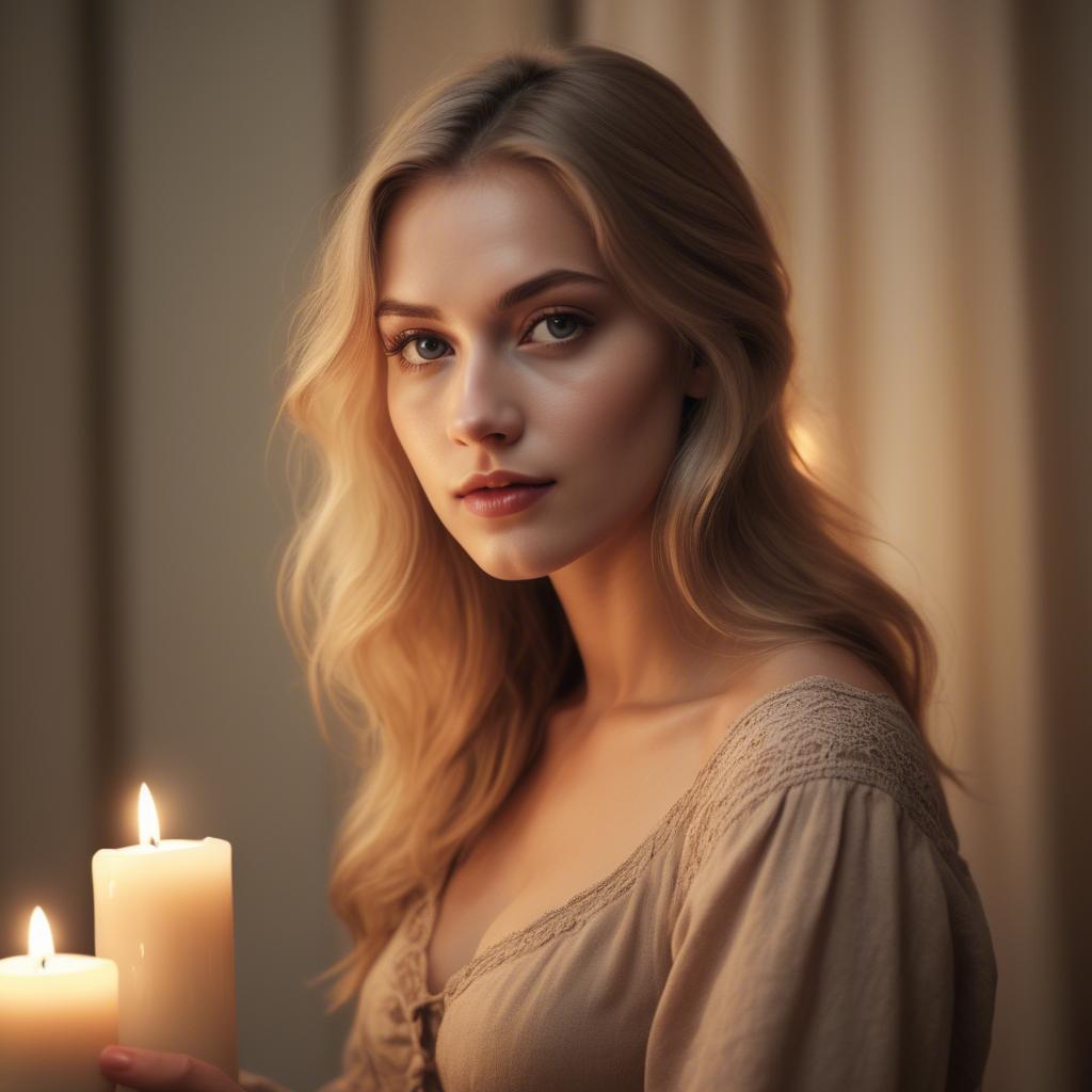 A stunning image of german beauty in soft candlelit tones.