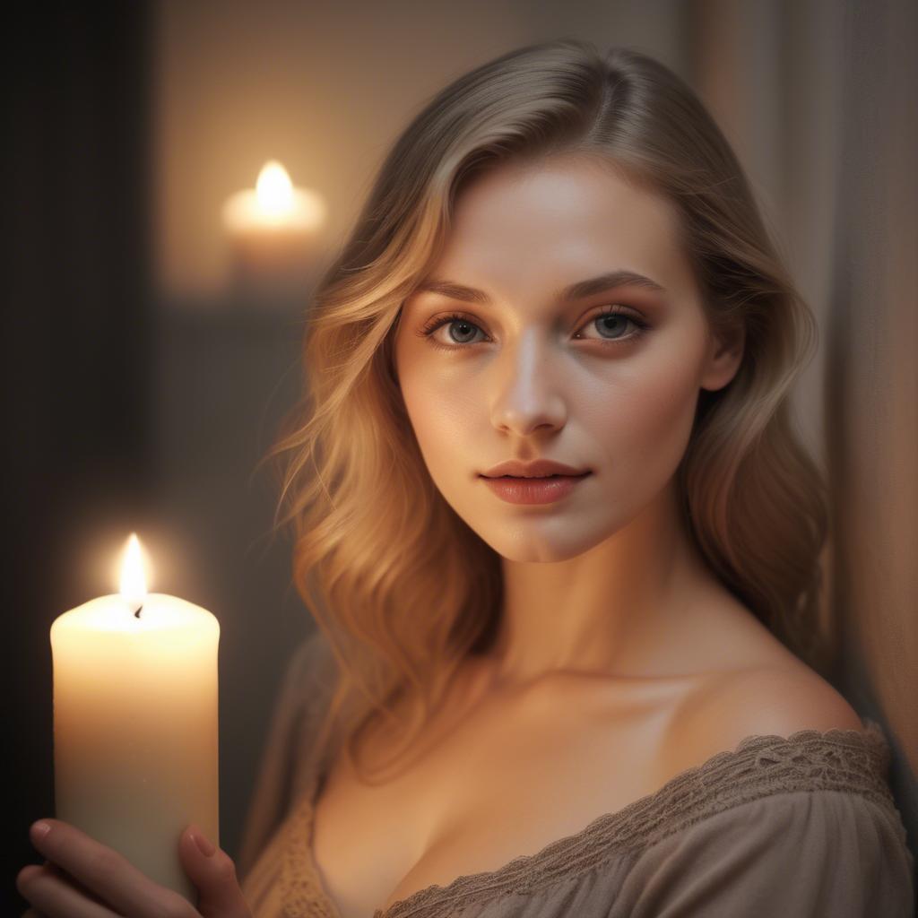A stunning image of german beauty in soft candlelit tones.