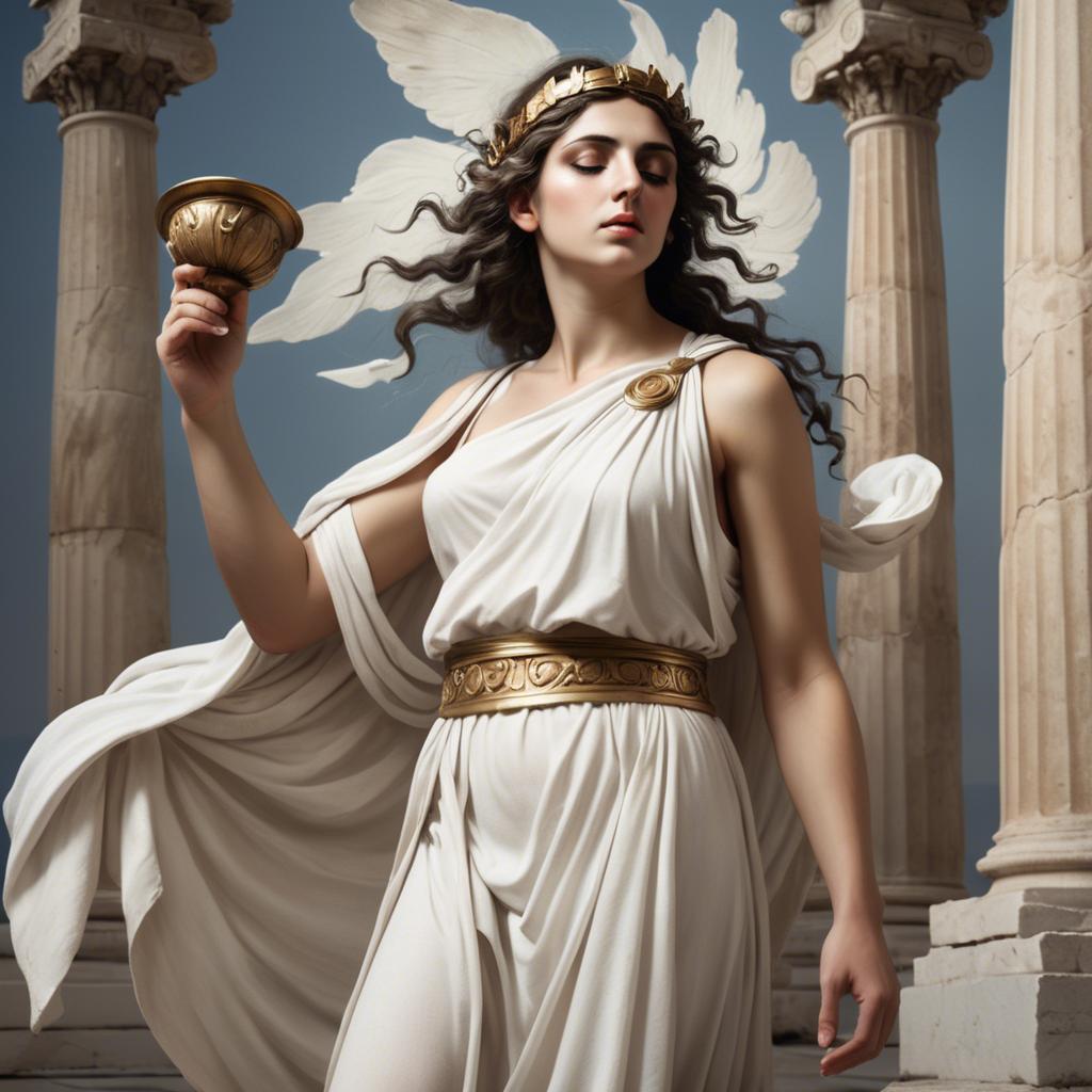 A stunning image of greek muse wearing a flowing white toga reminiscent of ancient mythological style.
