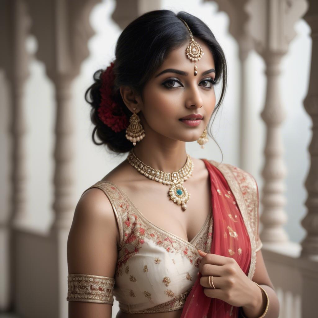 A stunning image of indian beauty in delicate traditional attire.