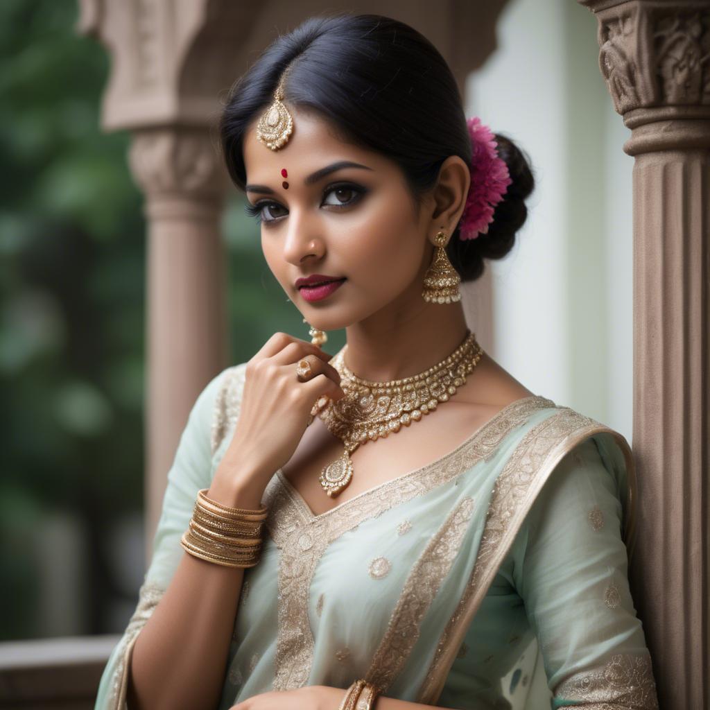 A stunning image of indian beauty in delicate traditional attire.