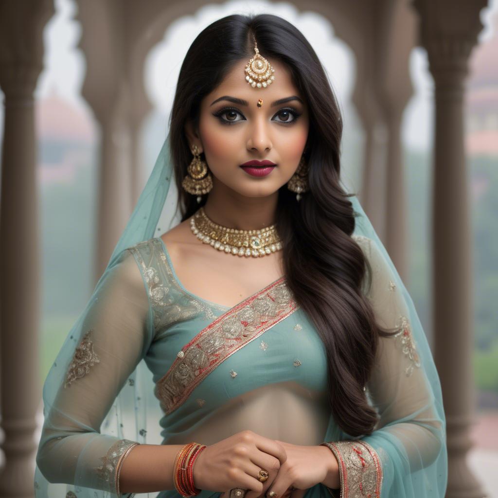 A stunning image of indian beauty in delicate traditional attire.