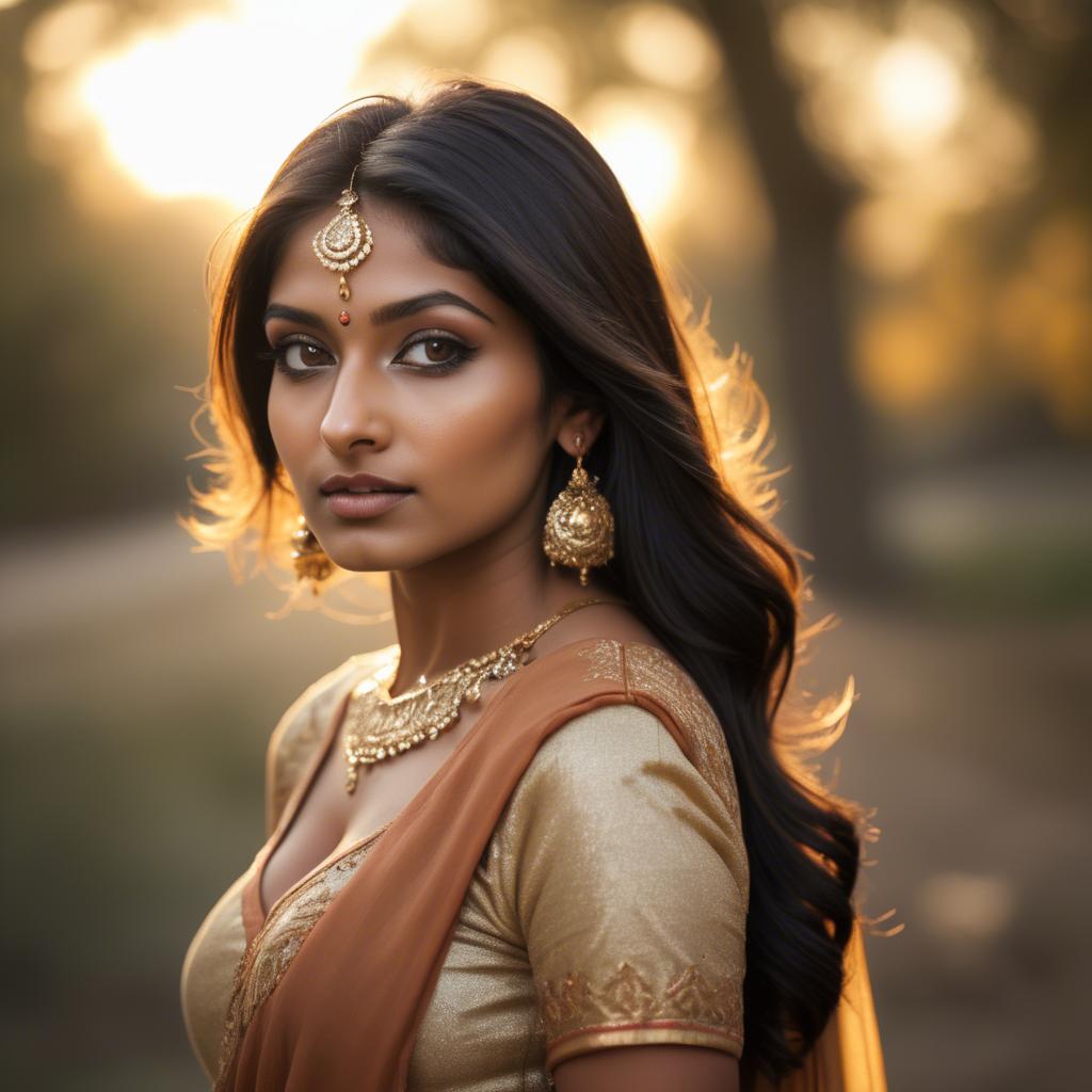 A stunning image of indian beauty in golden hour surroundings.