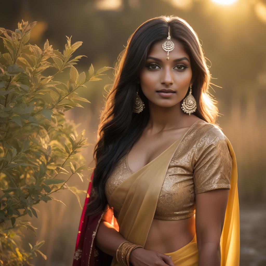 A stunning image of indian beauty in golden hour surroundings.