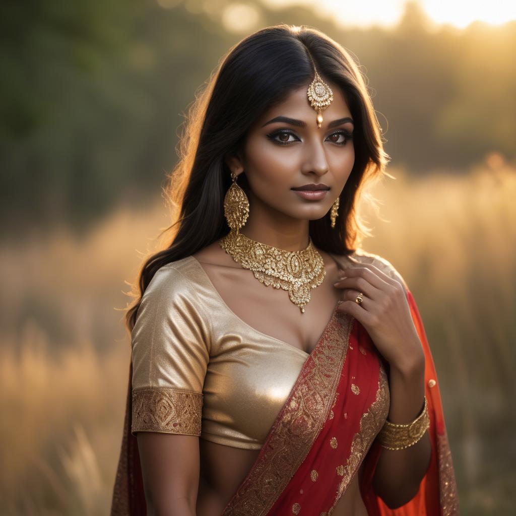 A stunning image of indian beauty in golden hour surroundings.
