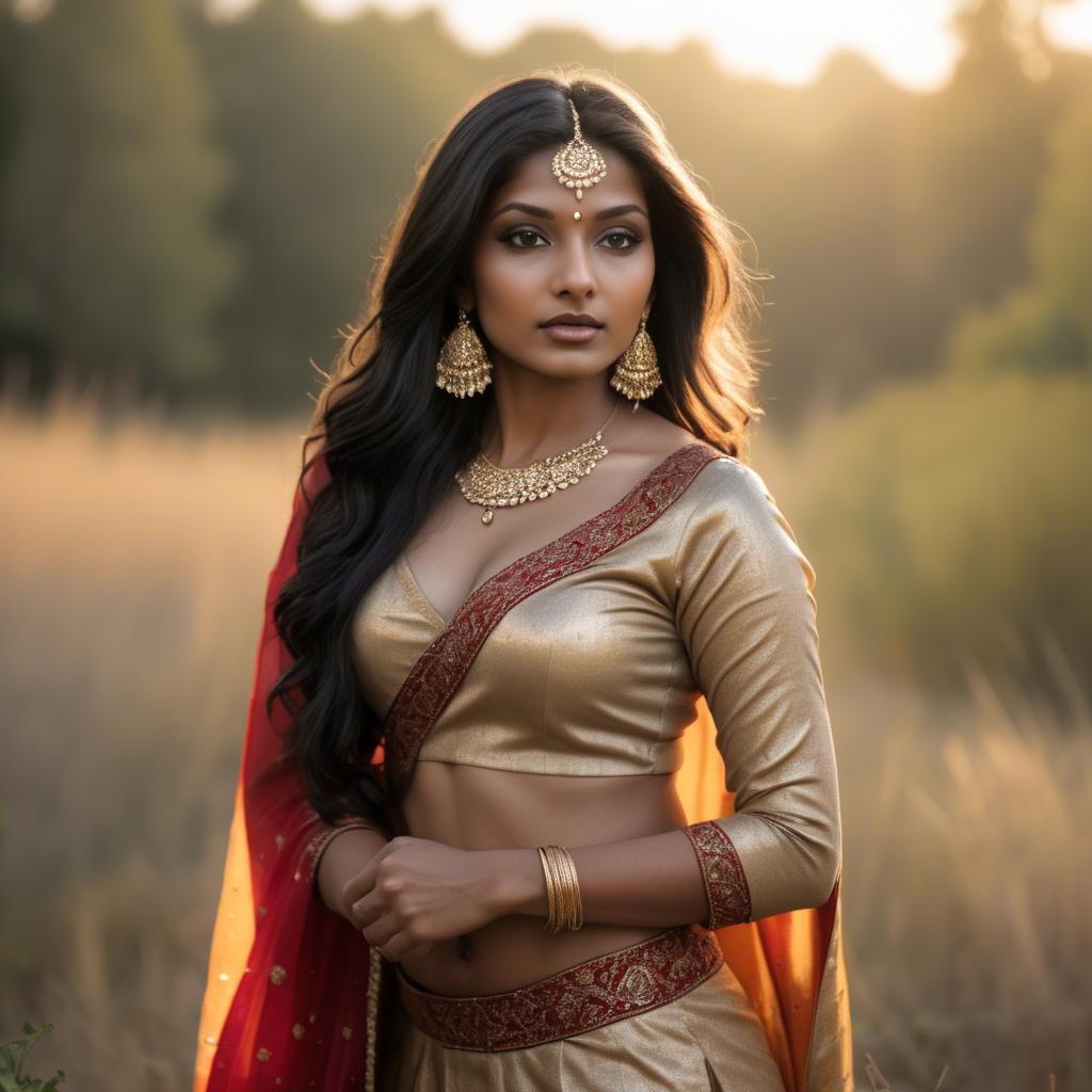 A stunning image of indian beauty in golden hour surroundings.