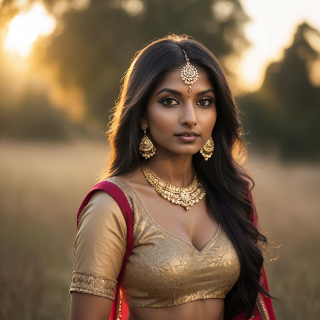 A stunning image of indian beauty in golden hour surroundings.