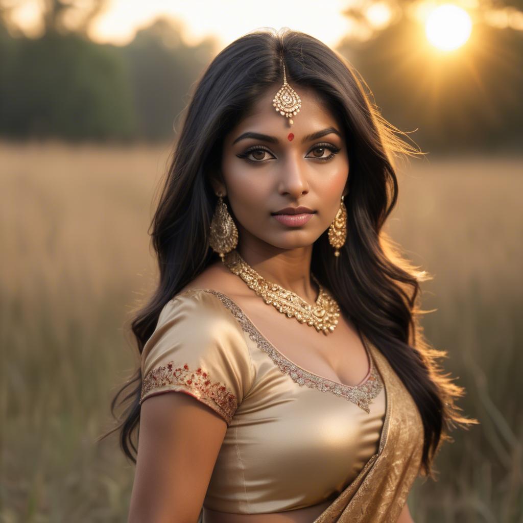 A stunning image of indian beauty in golden hour surroundings.