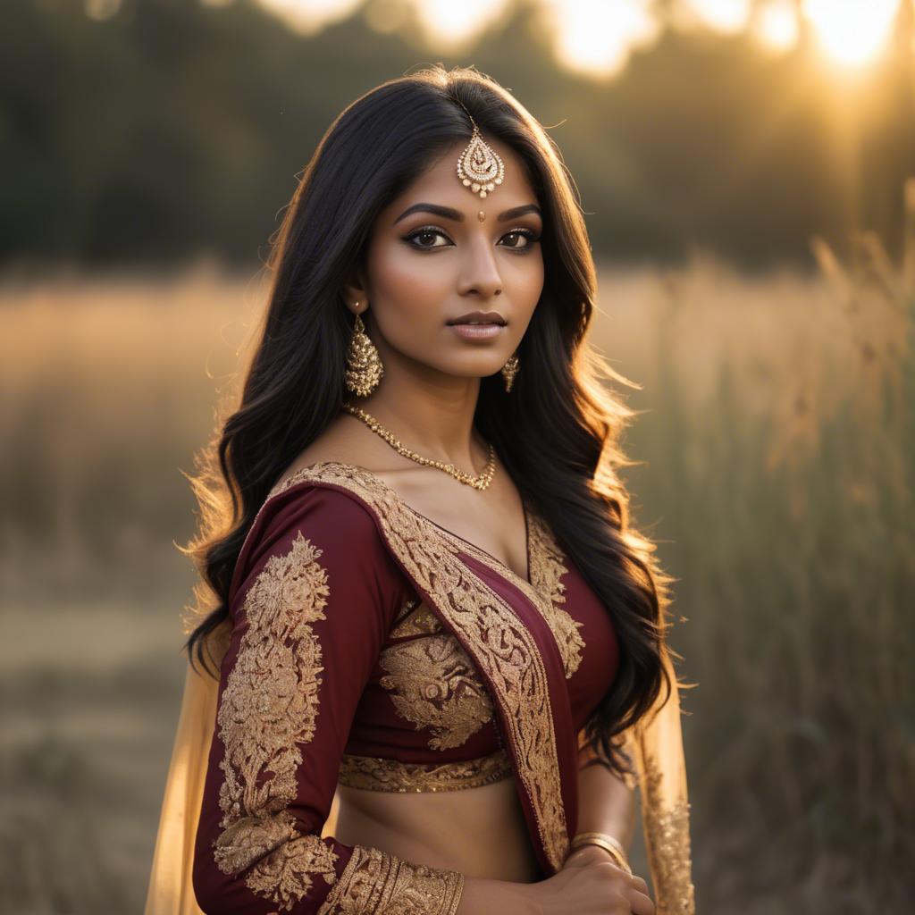 A stunning image of indian beauty in golden hour surroundings.