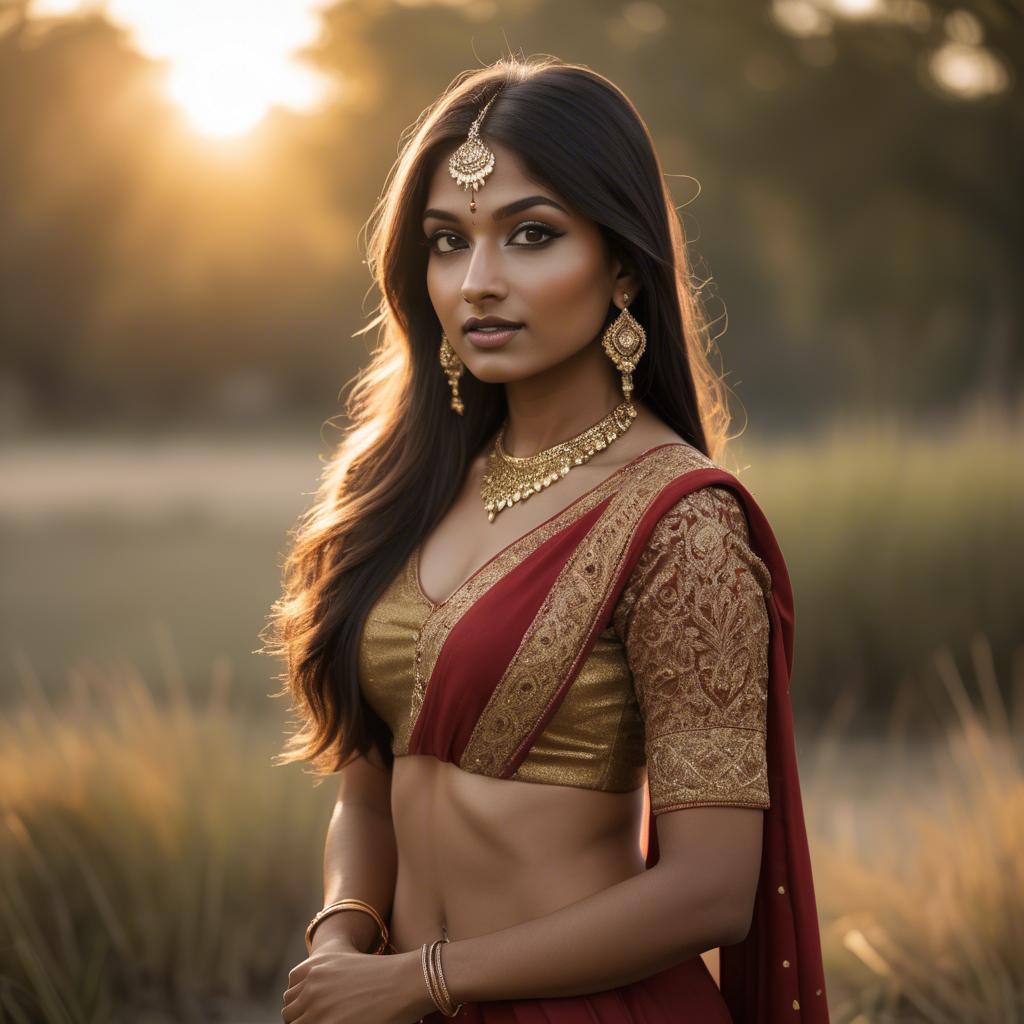 A stunning image of indian beauty in golden hour surroundings.