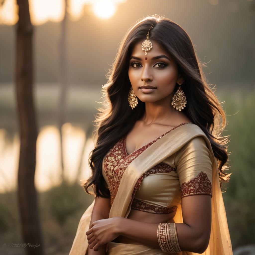 A stunning image of indian beauty in golden hour surroundings.
