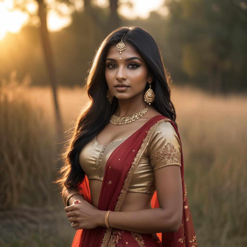 A stunning image of indian beauty in golden hour surroundings.