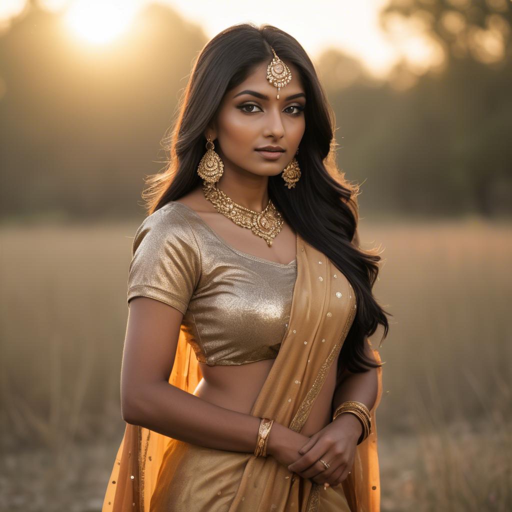 A stunning image of indian beauty in golden hour surroundings.