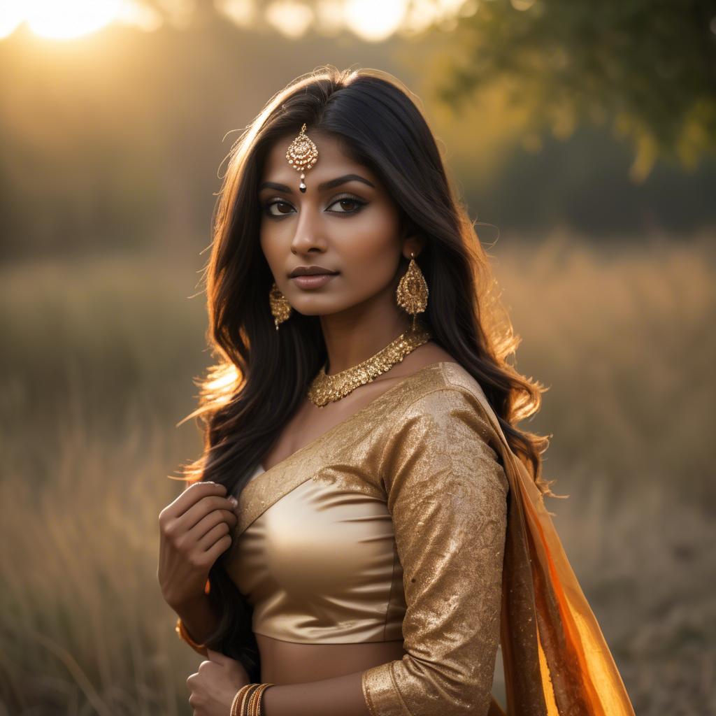 A stunning image of indian beauty in golden hour surroundings.