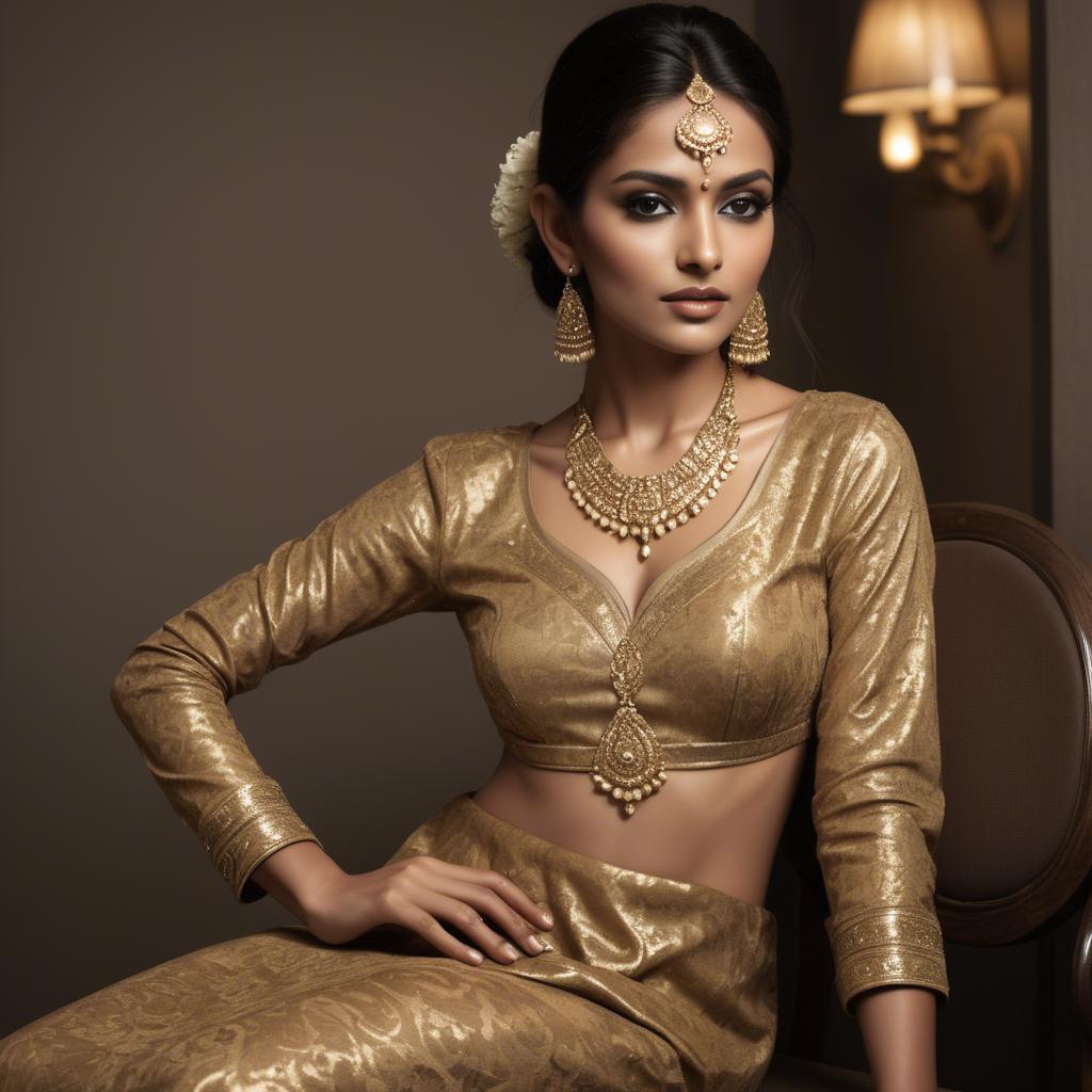 A stunning image of indian glamour in golden fabric highlights.