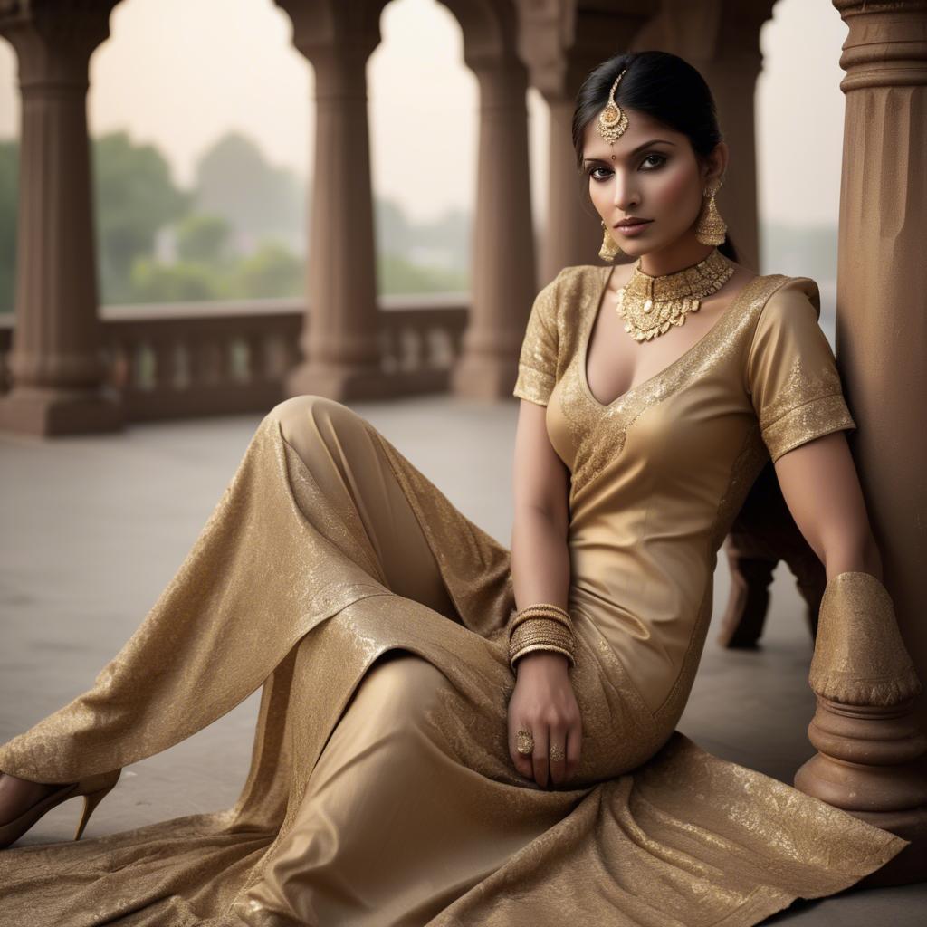 A stunning image of indian glamour in golden fabric highlights.