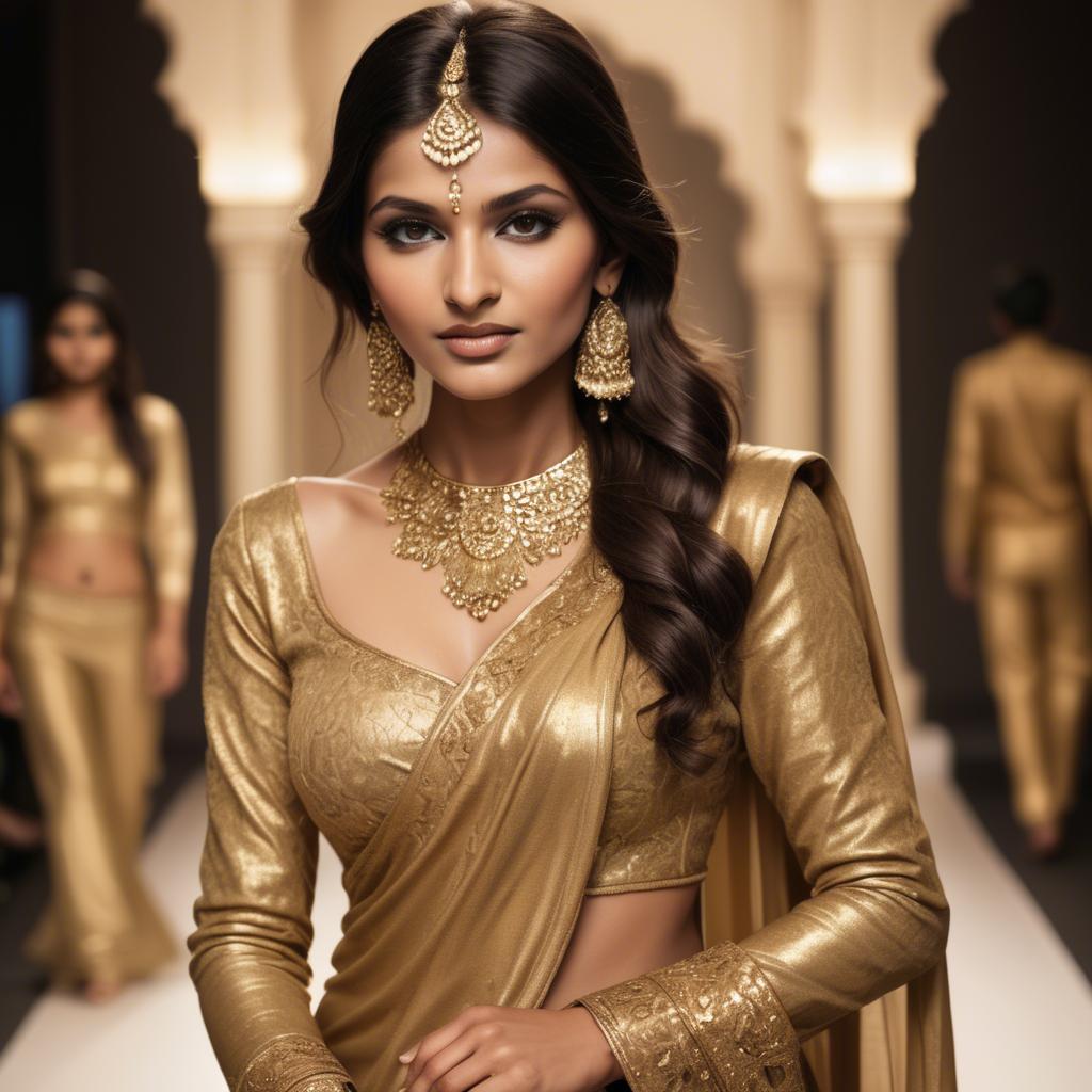 A stunning image of indian glamour in golden fabric highlights.