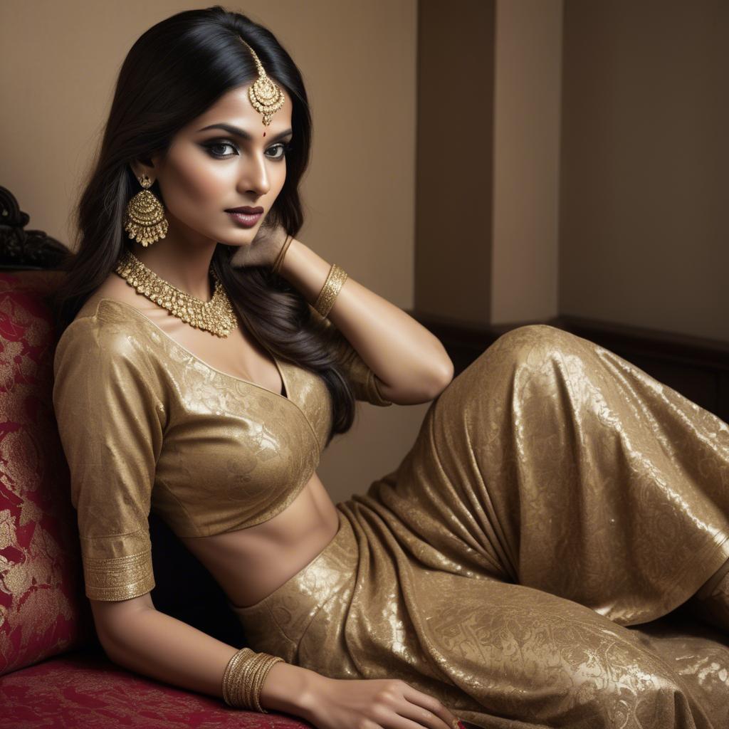 A stunning image of indian glamour in golden fabric highlights.