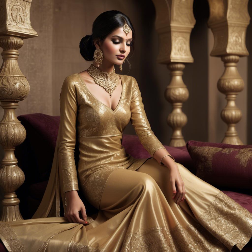 A stunning image of indian glamour in golden fabric highlights.