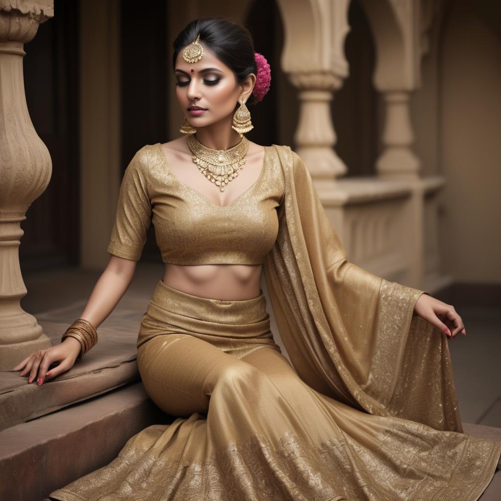 A stunning image of indian glamour in golden fabric highlights.