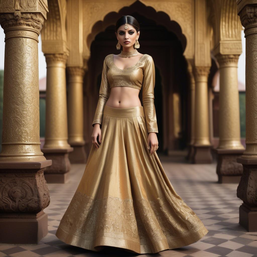 A stunning image of indian glamour in golden fabric highlights.