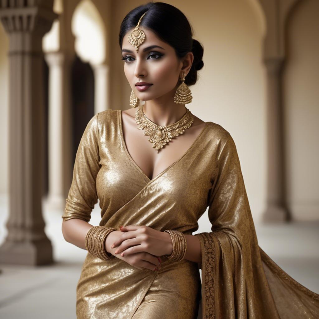 A stunning image of indian glamour in golden fabric highlights.